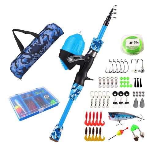 Kids Fishing Pole Set Fishing Starter Kit Telescopic Fishing Rod and Reel Combo Kit with Tackle Box 56Pcs Fishing Lures for Boys Girls Kids Fishing Pole Set Fishing Starter Kit Telescopic Fishing Rod and Reel Combo Kit with Tackle Box 56Pcs Fishing Lures for Boys Girls